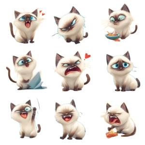 Siamese Cat Expressions Vinyl Car Decal Sticker – Waterproof & UV-Resistant 