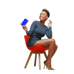 Joyful Woman With Card Vinyl Car Decal Sticker – Waterproof & UV-Resistant 