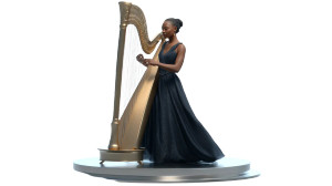 Female Harpist Performing Vinyl Car Decal Sticker – Waterproof & UV-Resistant 