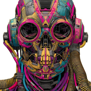 Colorful Robot Skull Vinyl Car Decal Sticker – Waterproof & UV-Resistant 