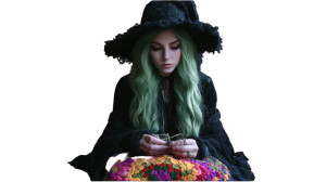 Green-Haired Witch Vinyl Car Decal Sticker – Waterproof & UV-Resistant 