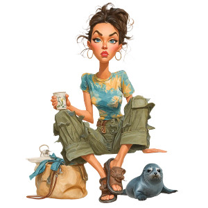 Caricature Woman With Seal Vinyl Car Decal Sticker – Waterproof & UV-Resistant Caricature Woman With Seal Vinyl Car Decal Sticker – Waterproof & UV-Resistant