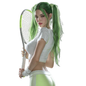 Green-Haired Tennis Girl V2 Vinyl Car Decal Sticker – Waterproof & UV-Resistant 