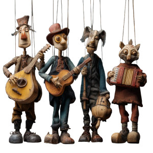 Wooden Musician Marionettes Vinyl Car Decal Sticker – Waterproof & UV-Resistant 