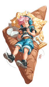Pink-Haired Boy Gaming Vinyl Car Decal Sticker – Waterproof & UV-Resistant 