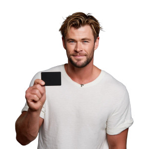Chris Hemsworth With Card Vinyl Car Decal Sticker – Waterproof & UV-Resistant 