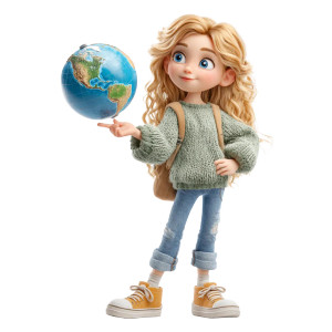 Blond Girl With Globe Vinyl Car Decal Sticker – Waterproof & UV-Resistant 