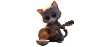 Guitar-Playing Kitten V2 Vinyl Car Decal Sticker – Waterproof & UV-Resistant 