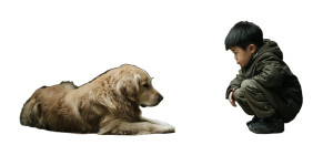 Chinese Boy With Dog Vinyl Car Decal Sticker – Waterproof & UV-Resistant 