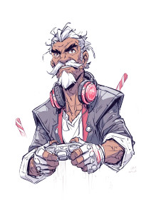 Gamer With Cane Vinyl Car Decal Sticker – Waterproof & UV-Resistant 