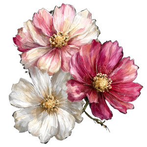 Cosmos Flowers Illustration Vinyl Car Decal Sticker – Waterproof & UV-Resistant 