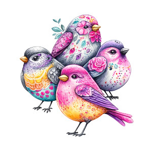 Folk Art Birds Vinyl Car Decal Sticker – Waterproof & UV-Resistant 