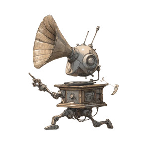 Gramophone Robot Vinyl Car Decal Sticker – Waterproof & UV-Resistant 