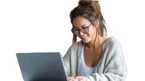 Cheerful Student Typing Vinyl Car Decal Sticker – Waterproof & UV-Resistant 