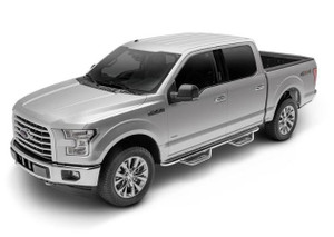 2019-2023 Ram 1500 | Nerf Bar with Drop Down Steps, 3 Inch Round Bent, Rocker Panel Mount | Polished Stainless Steel | Vented End Caps