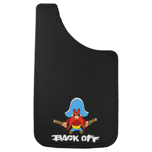 Plasticolor Mud Flap 000502C01 Universal 11 x 19 Inch; Set Of 2; Flat; Yosemite Sam/Back Off; Black; Fiberglass Reinforced; Screw On Plasticolor Mud Flap 000502C01 Universal 11 x 19 Inch; Set Of 2; Flat; Yosemite Sam/Back Off; Black; Fiberglass Reinforced; Screw On