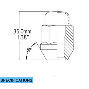Coyote Wheel Accessories Lug Nut 87K545 12 Millimeter x 1.5 Thread Size; 60 Degree Conical; Bulge Acorn; 1.38 Inch Overall Length; 3/4 Inch Hex Size; Chrome; Carbon Steel; Set Of 20 Coyote Wheel Accessories Lug Nut 87K545 12 Millimeter x 1.5 Thread Size; 60 Degree Conical; Bulge Acorn; 1.38 Inch Overall Length; 3/4 Inch Hex Size; Chrome; Carbon Steel; Set Of 20