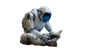 Futuristic Reading Robot Vinyl Car Decal Sticker – Waterproof & UV-Resistant 