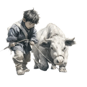 Child Pulling Cow Vinyl Car Decal Sticker – Waterproof & UV-Resistant 