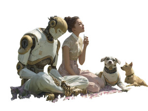 Futuristic Picnic Scene Vinyl Car Decal Sticker – Waterproof & UV-Resistant 