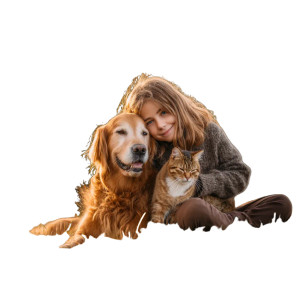 Joyful Woman With Pets Vinyl Car Decal Sticker – Waterproof & UV-Resistant 