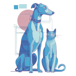 Blue Greyhound & Cat Vinyl Car Decal Sticker – Waterproof & UV-Resistant 