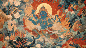 Blue Tibetan Deity Vinyl Car Decal Sticker – Waterproof & UV-Resistant 