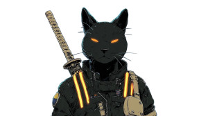 Neon Samurai Cat Vinyl Car Decal Sticker – Waterproof & UV-Resistant 