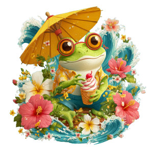 Green Frog Eating Ice Cream Vinyl Car Decal Sticker – Waterproof & UV-Resistant 