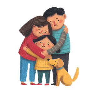 Family Hug With Dog Vinyl Car Decal Sticker – Waterproof & UV-Resistant 