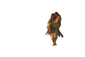 Jesus Carrying Woman Vinyl Car Decal Sticker – Waterproof & UV-Resistant 