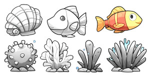 Marine Life Illustration Vinyl Car Decal Sticker – Waterproof & UV-Resistant 