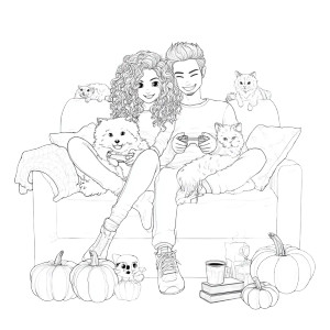 Gaming Couple With Pets Vinyl Car Decal Sticker – Waterproof & UV-Resistant 