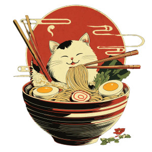 Ramen Cat Tee Vinyl Car Decal Sticker – Waterproof & UV-Resistant 