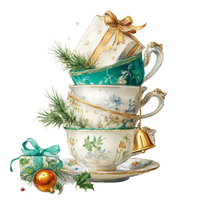 Christmas Teacup Stack Vinyl Car Decal Sticker – Waterproof & UV-Resistant 
