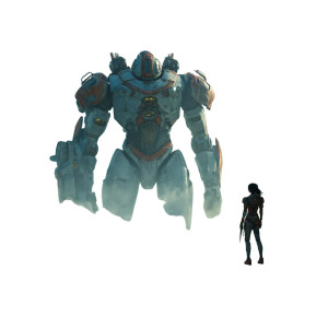 Futuristic Mech Confrontation Vinyl Car Decal Sticker – Waterproof & UV-Resistant 