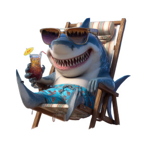 Shark On Beach Vinyl Car Decal Sticker – Waterproof & UV-Resistant 