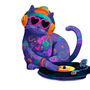 Whimsical Dj Cat V2 Vinyl Car Decal Sticker – Waterproof & UV-Resistant 