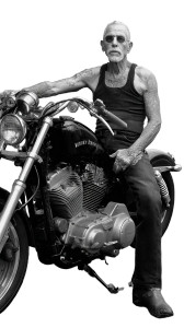 Elderly Biker Portrait Vinyl Car Decal Sticker – Waterproof & UV-Resistant 