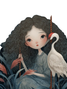 Little Girl And Crane Vinyl Car Decal Sticker – Waterproof & UV-Resistant 