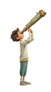 Joyful Boy With Telescope Vinyl Car Decal Sticker – Waterproof & UV-Resistant 