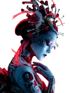 Cyberpunk Geisha Portrait V8 Vinyl Car Decal Sticker – Waterproof & UV-Resistant 