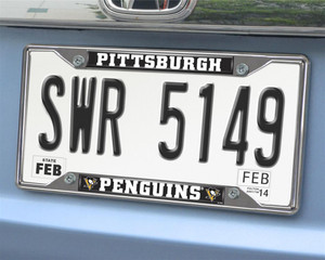NHL Penguins Chrome License Plate Frame | Chromed Metal | Slimline Design | Team logo in True Colors
