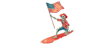 Surfing Skeleton Patriot Vinyl Car Decal Sticker – Waterproof & UV-Resistant 