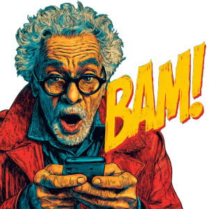 Joyful Tech-Savvy Senior Vinyl Car Decal Sticker – Waterproof & UV-Resistant 