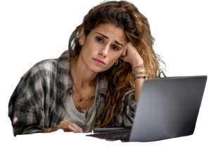 Frustrated Woman Working Vinyl Car Decal Sticker – Waterproof & UV-Resistant 