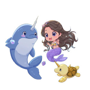 Kawaii Mermaid Scene Vinyl Car Decal Sticker – Waterproof & UV-Resistant 