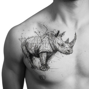 Sketch Rhino Tattoo Vinyl Car Decal Sticker – Waterproof & UV-Resistant 