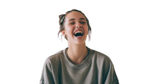 Laughing Young Woman V2 Vinyl Car Decal Sticker – Waterproof & UV-Resistant 