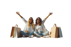 Cheerful Shopping Friends Vinyl Car Decal Sticker – Waterproof & UV-Resistant 